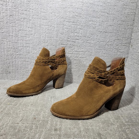 Frye Naomi Pickstitch Women's Size US 9B Brown Suede Strappy Ankle Bootie Boots. - Picture 9 of 9
